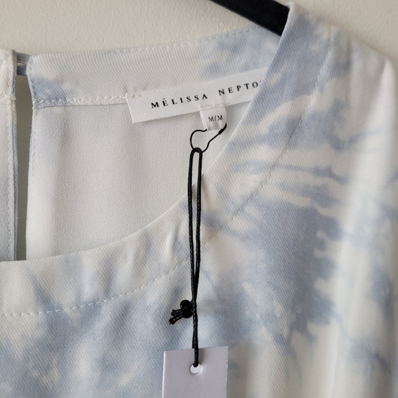 NWT Melissa Nepton Canada White & Tie-Dye Blue Tencel Dress - Picture 5 of 14